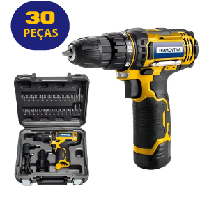 Kit Parafusadeira Furadeira 12v + Maleta 30 Peças Tramontina